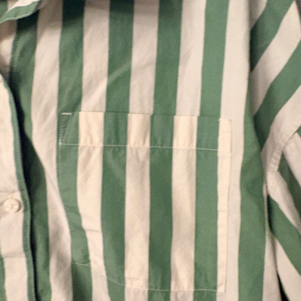 Hanna Andersson Pajama Set Green White Striped Cotton Button Down Top Shorts L - Picture 11 of 16